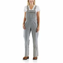 Carhartt Women's Rugged Flex Relaxed Fit Denim Railroad Stripe Bib Overall